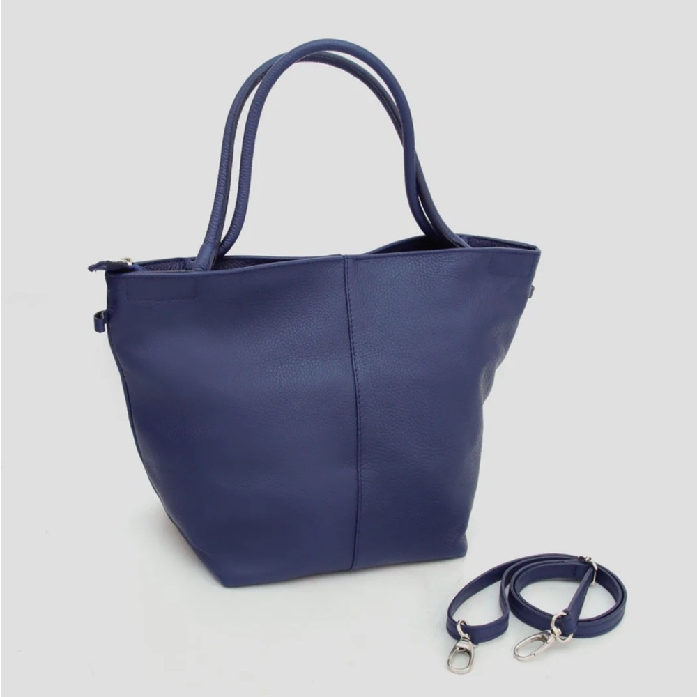 Blue Lemon Paris “Laura” Elegant Navy Blue Leather Tote Bag - Picture 2 of 8